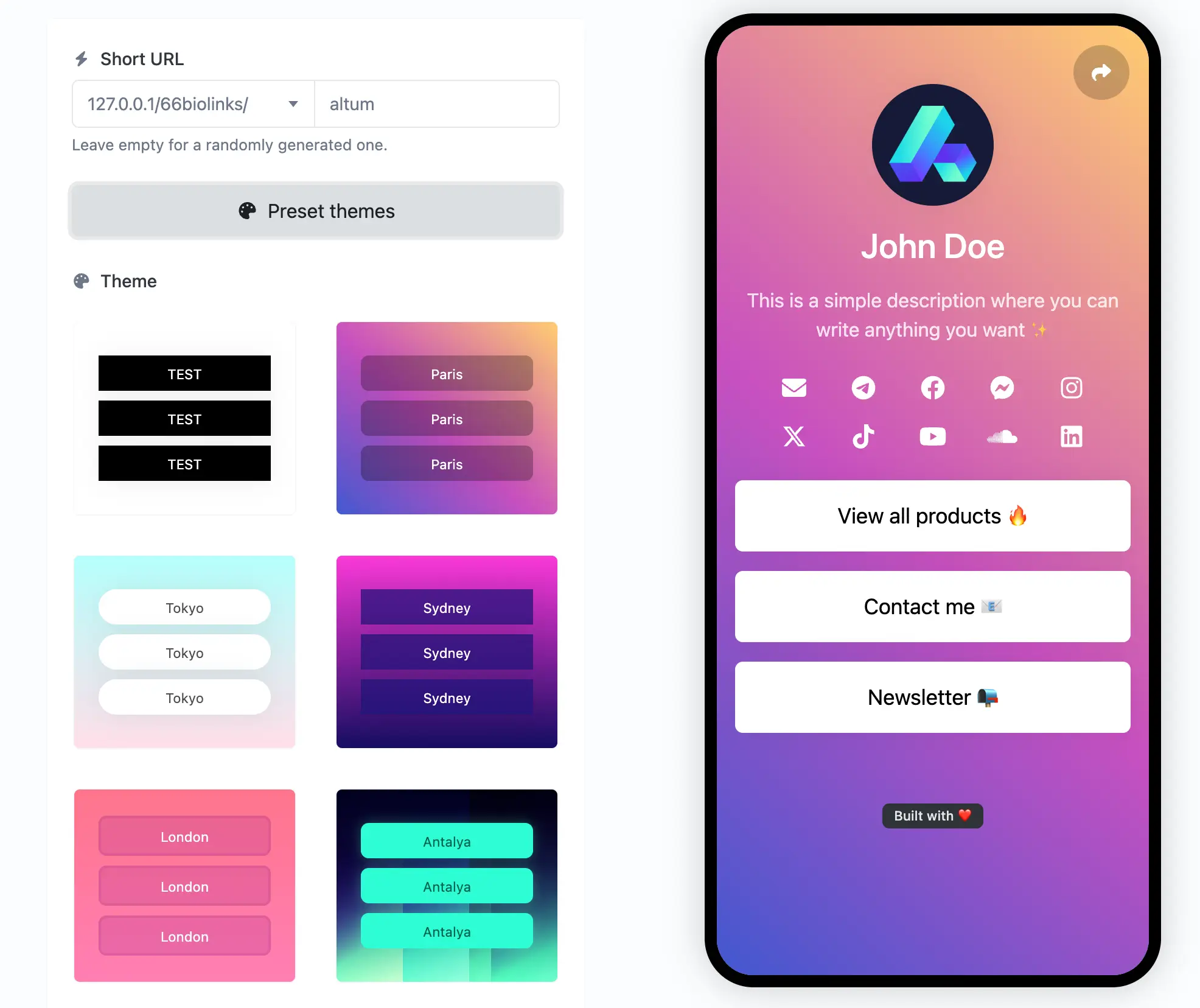 应用程序生物链接编辑页面的截图